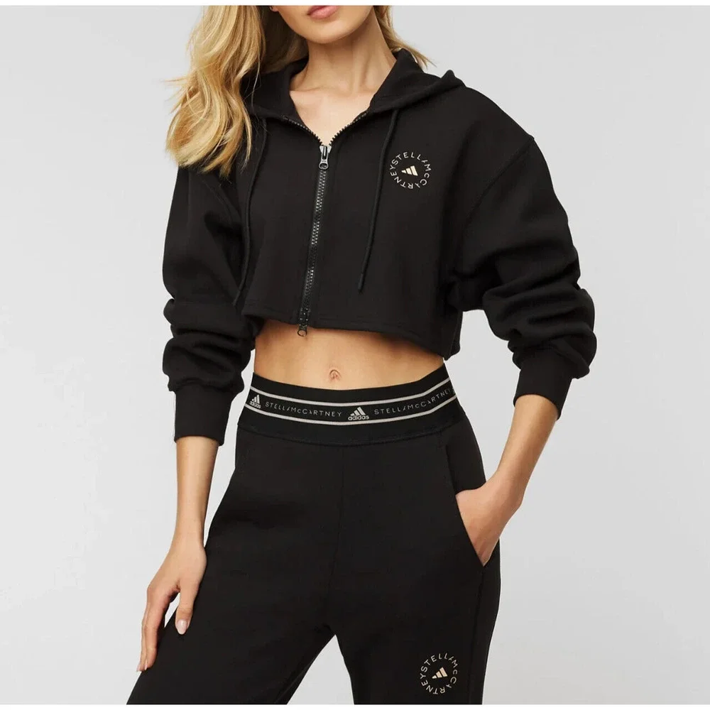 Adidas x Stella McCartney SC Cropped Full Zip Hoodie Black Women's Size Medium - Picture 1 of 12